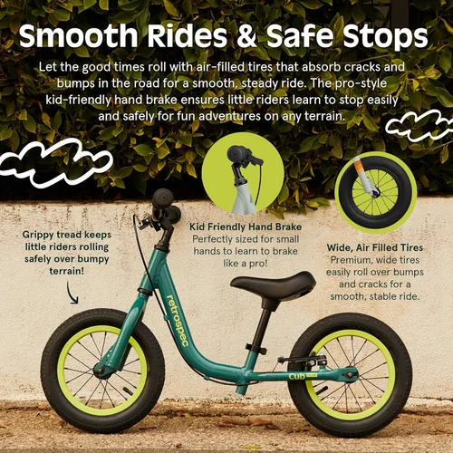 Miniatura 5 de Retrospec Cub Plus - Bicicleta de equilibrio para niños y niñas de 18 meses a 4 años, sin pedales, con marco ligero y freno en V ajustable, asiento