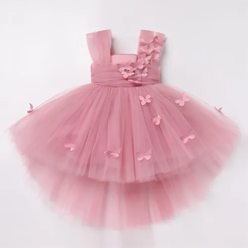 Miniatura 5 de Vestido tutú de tul para niña pequeña, vestido de mariposa y flores para niña, trajes formales de cumpleaños, vestidos de pastel
