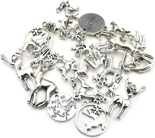 Miniatura 3 de 3.53 oz (60 unidades) al por mayor de lotes a granel de Navidad de animales de alce y ciervos para fabricación de joyas, dijes mezclados de metal