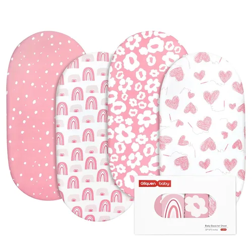 Miniatura 8 de Gllquen Baby Paquete de 4 sábanas de moisés, transpirable y acogedora, sábana bajera elástica para cuna de viaje, patrón floral de moda, sábanas