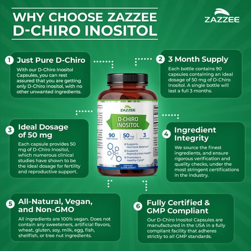 Miniatura 7 de D-Chiro Inositol para SOP 90 cápsulas vegetarianas 50 mg por ración Vegetarianos/veganos Potente apoyo SOP, fertilidad, y reproductiva
