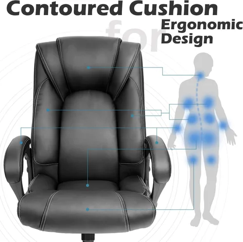 Miniatura 9 de OUTFINE Silla de Oficina Silla de Oficina Ejecutiva Silla de Escritorio Silla de Computadora con Cojín de Resorte de Cuero Resistente a la Negro