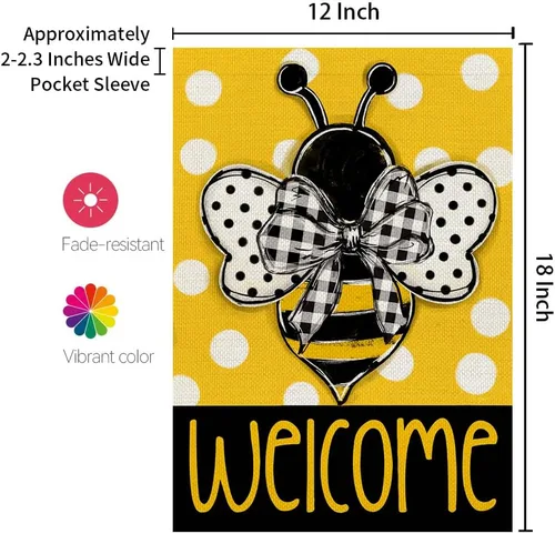 Miniatura 6 de CROWNED BEAUTY Bandera de jardín de abejas de verano de 12 x 18 pulgadas, doble cara para exterior, arpillera de bienvenida pequeña, decoración