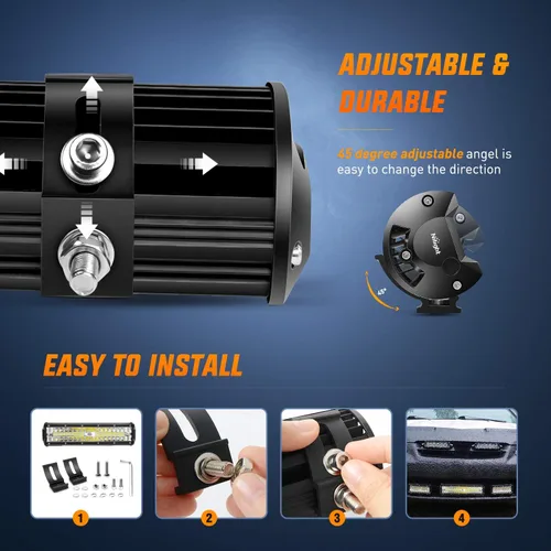 Miniatura 6 de Nilight Juego de barra de luz LED, 300 W, 300 W, triple fila de inundación de foco de trabajo, 2 piezas de 4 pulgadas 60 W triple fila LED con arnés
