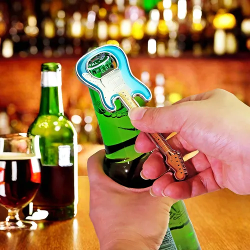 Miniatura 7 de Abridor de botellas de cerveza, 2 piezas, abridor de botellas en forma de guitarra, regalo de guitarra, accesorios de cocina para bebedores, amantes
