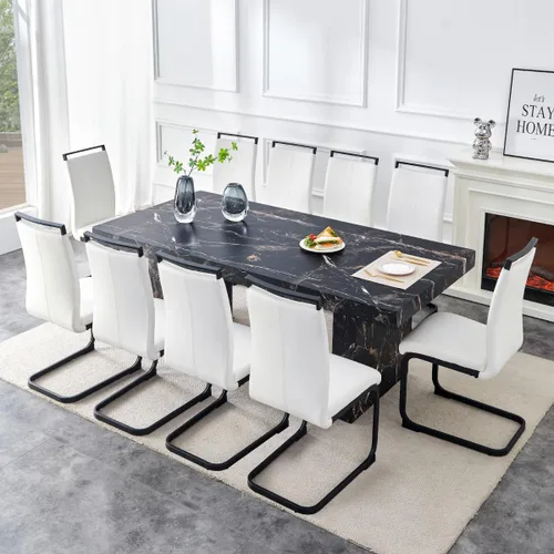 Miniatura 13 de gopop Rustic Modern 79" Rectangular Dining Table, Solid Wood Farmhouse Kitchen Table with Sturdy Legs, Wooden Dining Room Table for 6–10 People