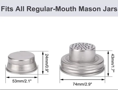 Miniatura 2 de CALLARON Tapas para tarros de boca ancha, tapas de acero inoxidable para coctelera de 2.91 pulgadas, cubierta de metal para coctelera, tarros