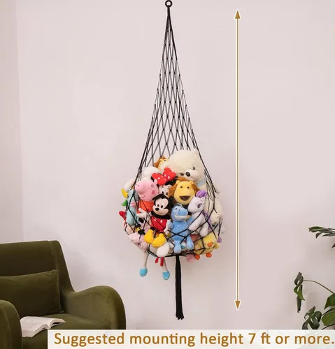 Miniatura 2 de Novela red de animales de peluche o hamaca para colgar en el techo de 6.5 pies, solo un gancho. Conveniente para esquinas, paredes y red colgante