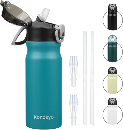 Miniatura 25 de Konokyo Botella de agua aislada de 22 onzas con pajilla, asa de transporte, verde militar