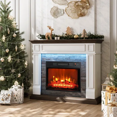 Miniatura 16 de LGHM - Soporte de TV para chimenea de 80", para televisores de hasta 90 pulgadas, chimenea eléctrica con repisa, centro de entretenimiento