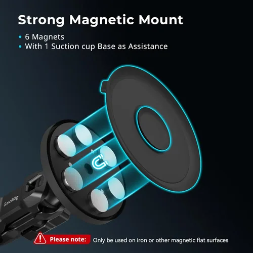 Miniatura 4 de SMALLRIG Soporte magnético para GoPro Hero 13/12/11, potente cámara de montaje exterior con cabeza de bola de rotación de 360°, brazo mágico