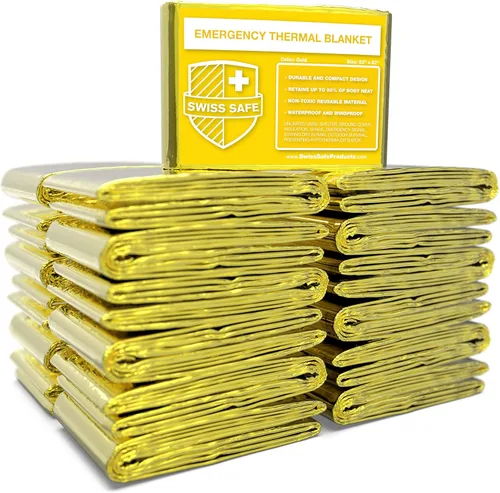 Miniatura 10 de Swiss Safe Mantas térmicas de Mylar de emergencia XL + manta espacial adicional, compacta y aislada para clima frío, diseñada para la NASA, Plata XL