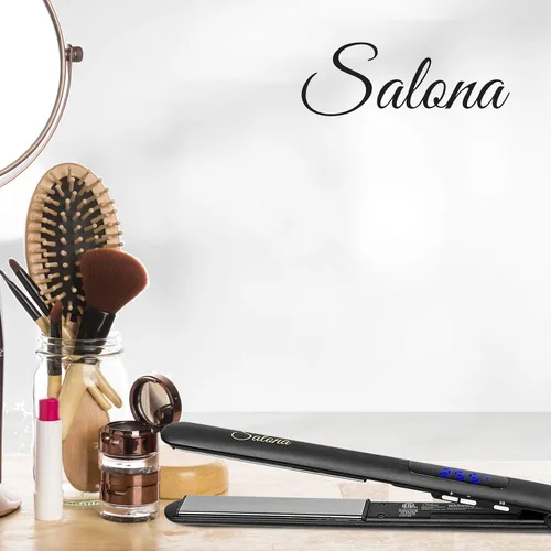 Miniatura 6 de Salona 1" Titanium Flat Iron alisador de cabello profesional, todo el mundo Voltaje Dual 110 – 240 V con resistente al calor bolsa de viaje