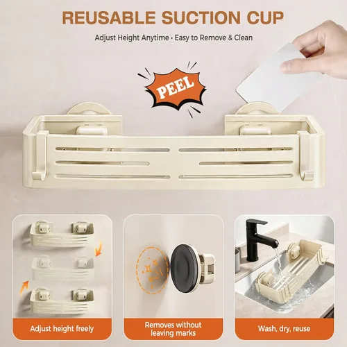 Miniatura 4 de Lekesky Organizador de ducha con ventosa, estante de ducha sin taladro, organizador de ducha de baño de aluminio a prueba de óxido con 12 ganchos
