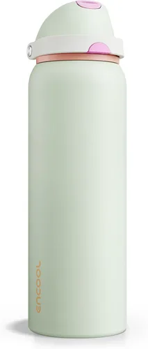 Miniatura 41 de ENCOOL Botella de agua aislada con popote, botella de agua de acero inoxidable con tapa de botón, a prueba de fugas y sin BPA, mantiene el frío Atún