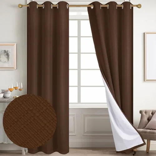 Miniatura 28 de Diraysid Cortinas 100% opacas de lino beige para dormitorio, con ojales, aislamiento térmico, cortinas de oscurecimiento de habitación