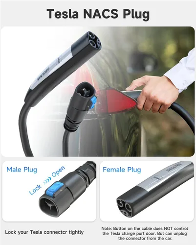 Miniatura 5 de SEGUMA Cable de extensión de cargador EV para Tesla, cable de extensión NACS para cargador NACS de nivel 1 y 2, conector de pared Tesla, cable