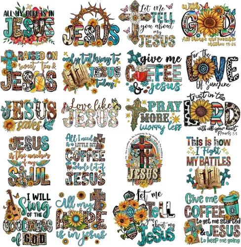 Miniatura 8 de Calcomanías termoadhesivas de Jesús Dios, 8 unidades, palabras de bendición del Señor, calcomanías de transferencia de calor, lavables, apliques