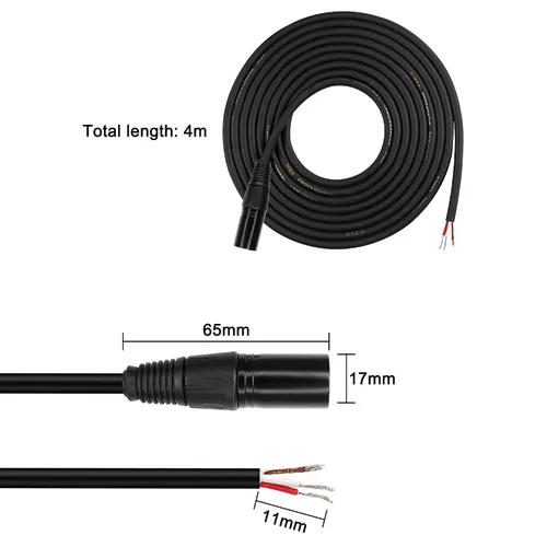 Miniatura 2 de XMSJSIY Cable de micrófono XLR, cable desnudo, 3 pines, altavoz XLR, cable de micrófono de audio, conector de extremo abierto, cable de extensión