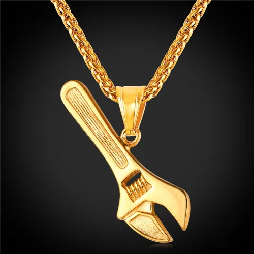 Miniatura 6 de U7 Punk Necklaces Stainless Steel 18K Gold Plated Large Hip Hop DaggerKnifeSwordSteampunk GearLarge Razor Blade Pendant Necklace for Men Women
