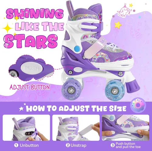 Miniatura 2 de PAPAISON Patines de ruedas ajustables con ruedas iluminadas para niñas, patines para niños y bebés de 4 a 6, 5 a 8, 8 a 12 años Púrpura