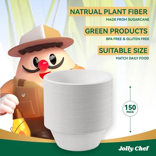 Miniatura 6 de JOLLY CHEF Cuencos de papel compostables desechables [12 oz] Recipientes para sopa resistentes [150 paquetes] Bagazo biodegradable apto