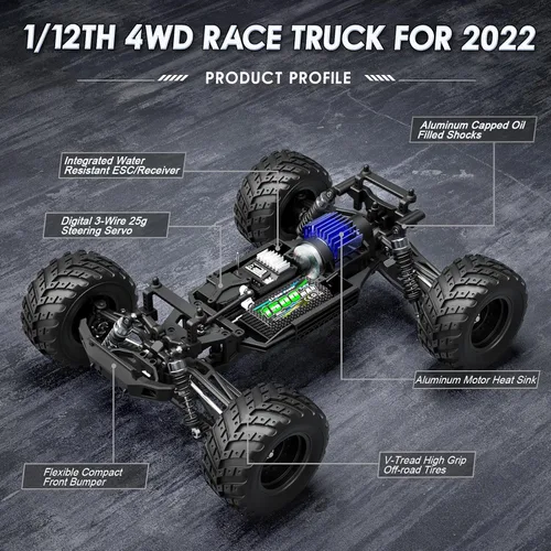 Miniatura 2 de HAIBOXING Autos RC a escala 1:12 903 Camión Monstruo RC, velocidad de 23.6 mph, Autos RC de hobby rápidos para niños y adultos, juguetes de regalo