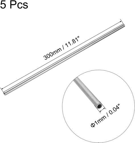 Miniatura 2 de uxcell Tubo redondo de acero inoxidable 304 0.039 in OD 0.012 in espesor de pared 11.811 in longitud 5 piezas