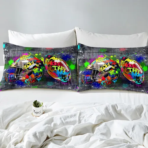 Miniatura 6 de Erosebridal Graffiti Rugby Ball Sheets for Boys Girls Colorful Rugby Helmet Fitted Sheet,Sports Kids Bedding Sets Football Game Bed Sets Twin 2 Piece