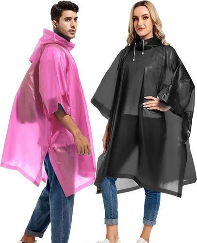 Miniatura 9 de Paquete de 2 ponchos de lluvia para adultos, reutilizables, impermeables, de supervivencia, emergencia, resistente, con capucha con cordón