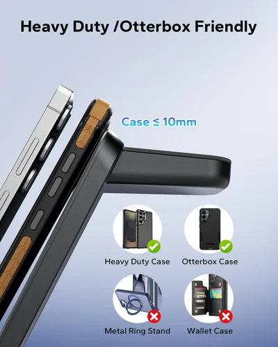 Miniatura 2 de Estación de carga 3 en 1 para Samsung para fundas gruesas de 0.394 in/Otterbox/resistente, cargador inalámbrico para Samsung Galaxy S26 Negro