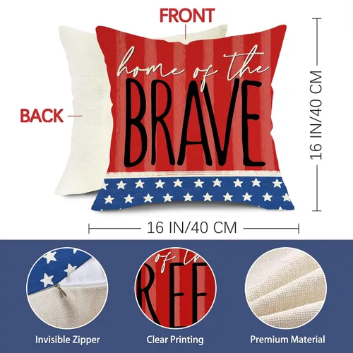 Miniatura 2 de Juego de 4 fundas de almohada decorativas patrióticas de 16 x 16 pulgadas, diseño de la tierra de los Estados Unidos, decoración al aire libre