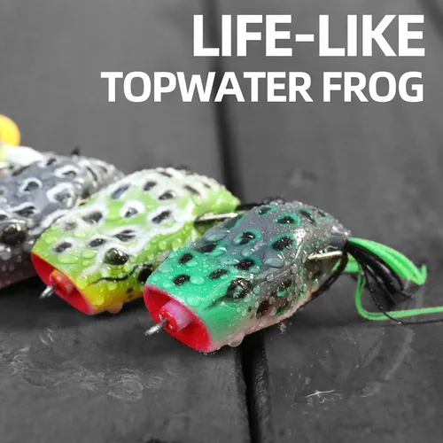 Miniatura 3 de RUNCL Topwater - Señuelos de rana – 5 piezas de cebos de silicona duraderos y realistas para agua dulce y salada, señuelos flotantes realistas