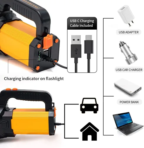 Miniatura 6 de Linterna LED de múltiples funciones, recargable de alto lúmenes, potente y fuerte, foco de mano de metal, súper brillante, largo alcance, 800