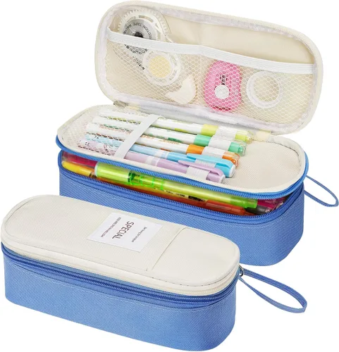 KMUYSL Estuche grande para lápices, bolsa grande para lápices con 3 compartimentos, organizador de mano para bolígrafos con cremallera, bolsa