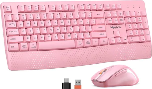 MEETION Teclado y ratón inalámbricos, teclado inalámbrico de tamaño completo con reposa muñecas, ratón ajustable de 3 DPI, juego de teclado y ratón