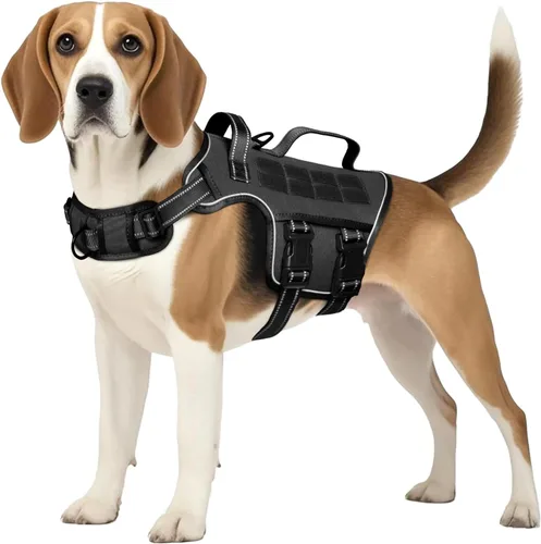 Miniatura 36 de Arnés para perros grandes resistente, arnés táctico sin tirones para perro con sistema Molle, chaleco para perro de servicio fácil de poner y Negro