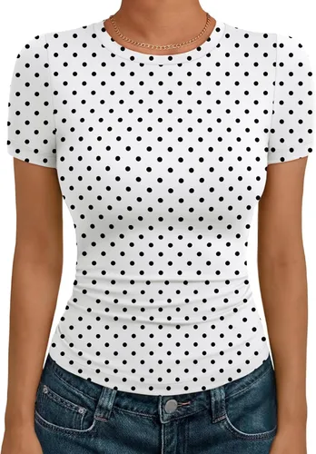 Miniatura 8 de AUTOMET - Camisetas básicas de manga corta para mujer, para verano, entrenamiento o gimnasio, con cuello redondo, ropa moderna estilo Y2K