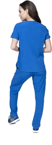 Miniatura 4 de Scrubs for Women Set 8 Pocket 4-Way Stretch Mock Wrap & Cargo Pant for Nurses Veterinarian Dentist Elements Select ES2976