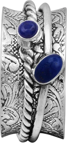 Shine Jewel Anillo giratorio con lapislázuli oxidado plata de ley 925 anillo de meditación para hombres y mujeres alivio de la ansiedad y el estrés