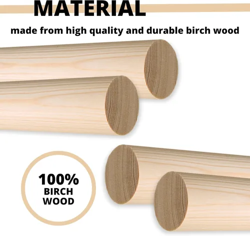 Miniatura 3 de 10 varillas de madera de abedul – Varillas de madera de 24 x 1/2 pulgadas de largo para manualidades de madera sin terminar, suministros