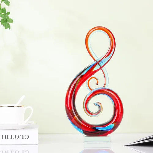Miniatura 4 de LCCCK Escultura de vidrio grande de 13 pulgadas de alto, figuras de vidrio soplado a mano color rojo, decoración de música artística, gafas rojas