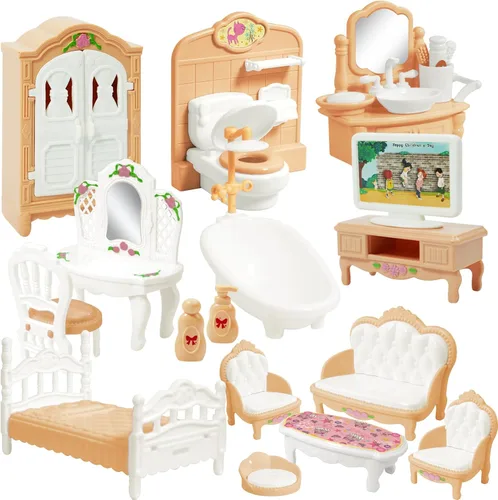Miniatura 8 de Juego de 20 muebles y accesorios para casa de muñecas, muebles para casa de muñecas, mini muebles para casa de muñecas, 1 a escala 12, dormitorio