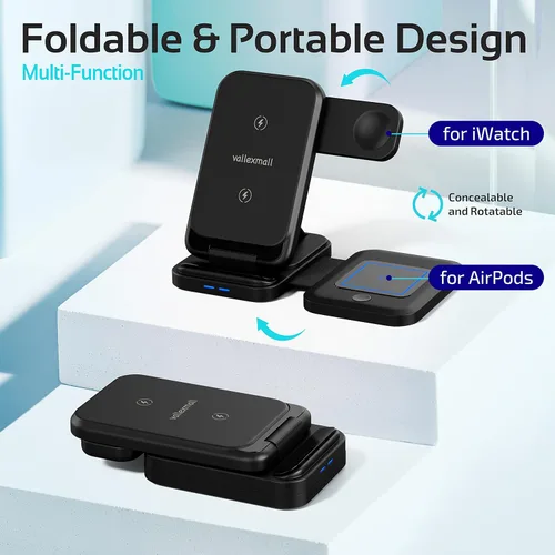 Miniatura 2 de Estación de carga inalámbrica 3 en 1 para múltiples dispositivos Apple, iPhone 17 16 15 14 13 12 11 Pro Max XS XR X 8 Plus, Apple Watch 9 8 7 6 5 4