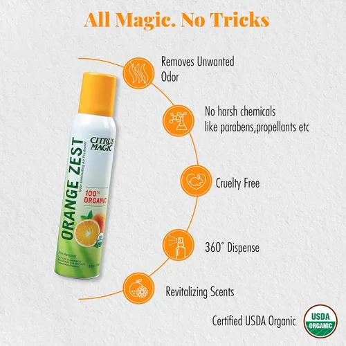 Miniatura 4 de Citrus Magic Ambientador en aerosol orgánico natural que elimina olores, ralladura de naranja, 3 onzas, paquete de 3