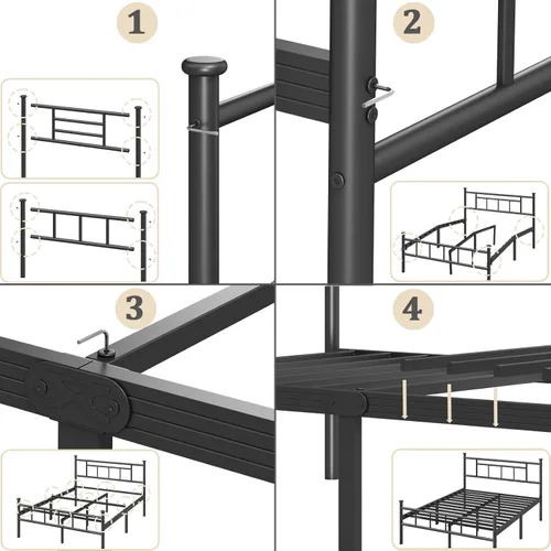 Miniatura 3 de Base de cama Queen que no necesita somier, con cabecero y estribo, soporte de listones de acero resistente, 14 pulgadas de altura, fácil montaje