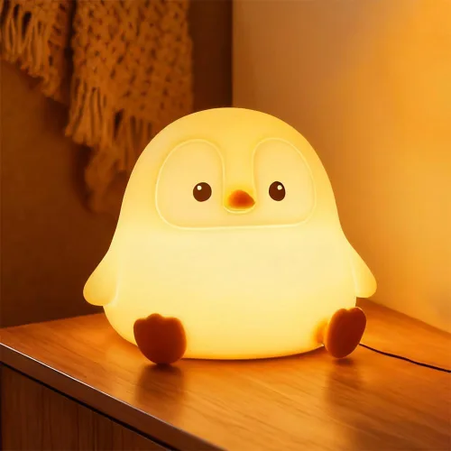 Luz nocturna de pingüino para guardería, lámpara LED de silicona blanda, 2 niveles regulables, luz nocturna para niños, luz táctil, lámpara de