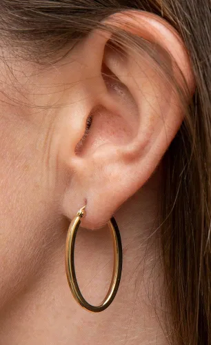 Miniatura 2 de Aretes de aro ovalados de oro de 14 quilates, (1.220-2.047 in) (tubo de 0.079 in)