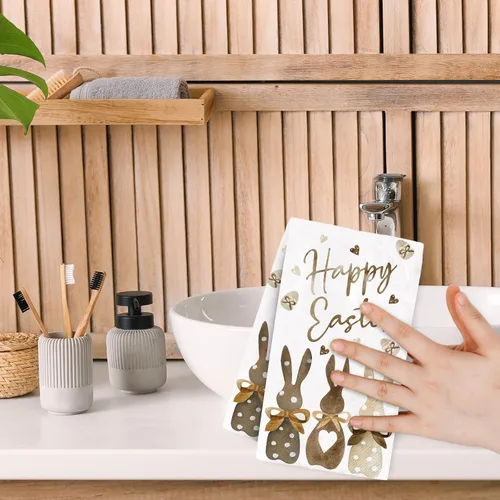 Miniatura 7 de 100 servilletas de Pascua con estampado de conejo, servilletas de papel para invitados, toallas de mano decorativas de conejo de Pascua, servilletas