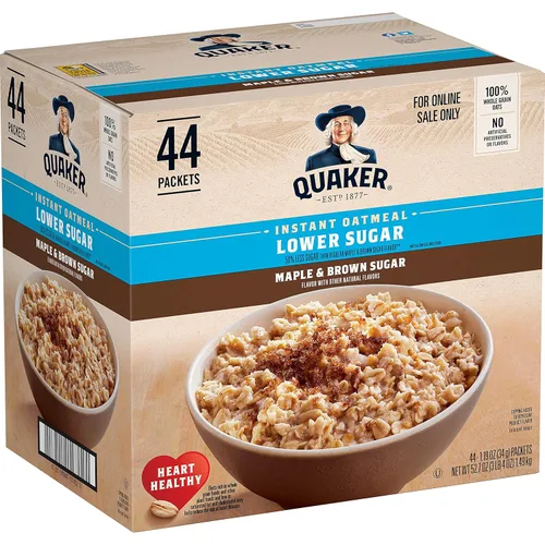 Quaker Avena Instantánea Baja en Azúcar, Arce y Azúcar Morena, 1.19 Oz, Paquete de 44